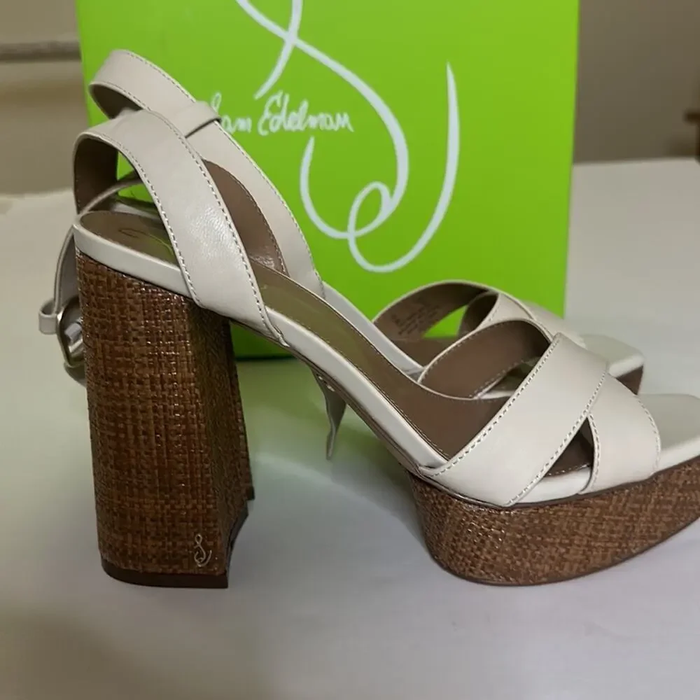 Sam Edelman Cream Platform Block Heel Sandals Size 9 NWT leather - Picture 8 of 13